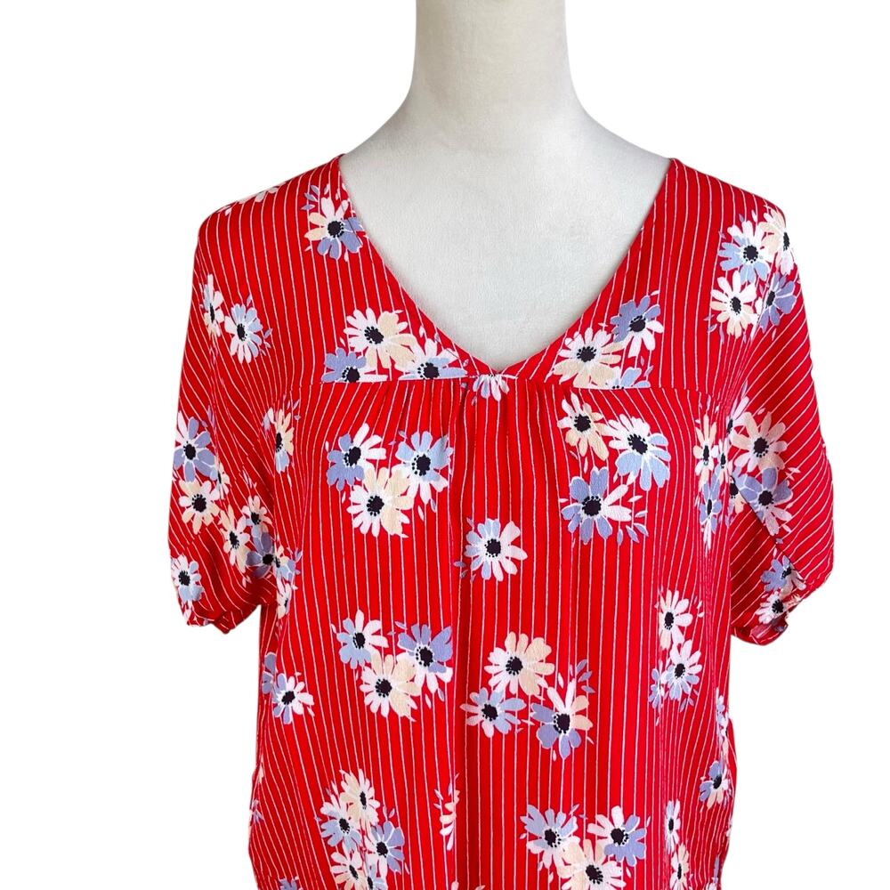 Madewell Rhyme Top in Daisy Society Red Floral & Stripe Print Casual Shirt - Picture 10 of 13